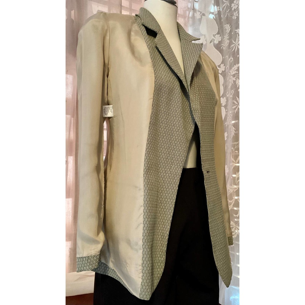 Vintage Y2K Like New Kenar Designer Blazer Jacket  Sz.4 Olive Green/black silky - Picture 10 of 12